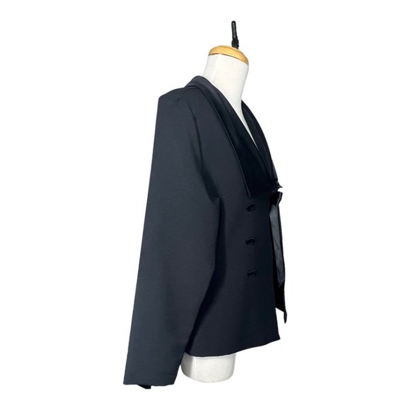 Vintage 80s R’ Co. Tuxedo JacketTie Front Satin Collar Made in USA Black Sz M - Picture 2 of 12